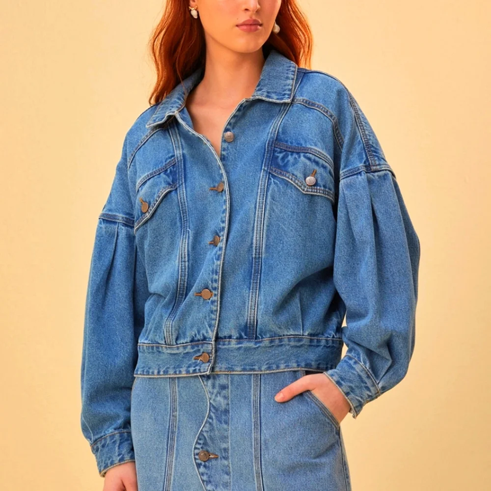 Farm Rio Denim Bomber Jacket sz Med - Picture 1 of 3